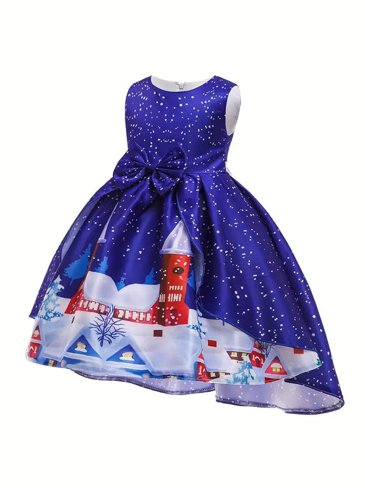 Girls Big Kids Blue Snowfall Christmas Dress