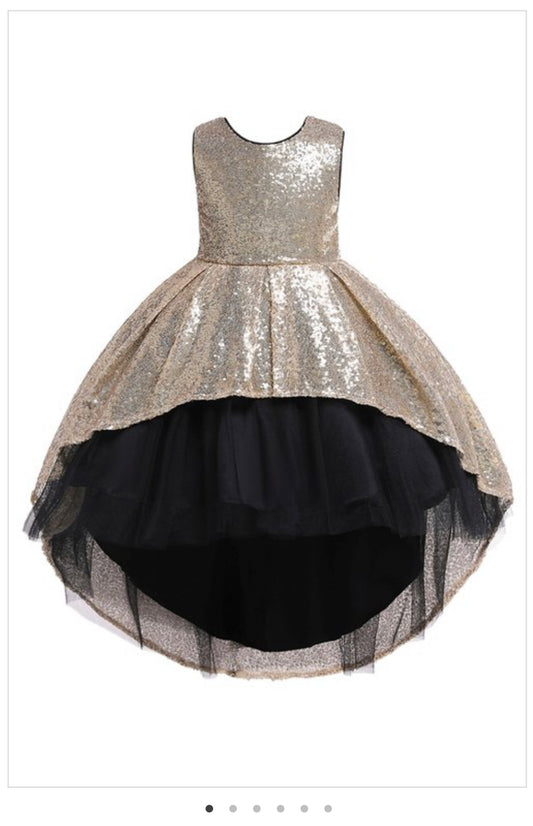 Girls Gold and Black Special Occasion High Low Dress